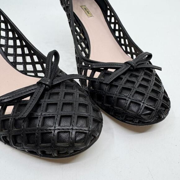 MIU MIU Black Laser-Cutout Ballet Kitten Heel Pumps - Picture 6 of 11